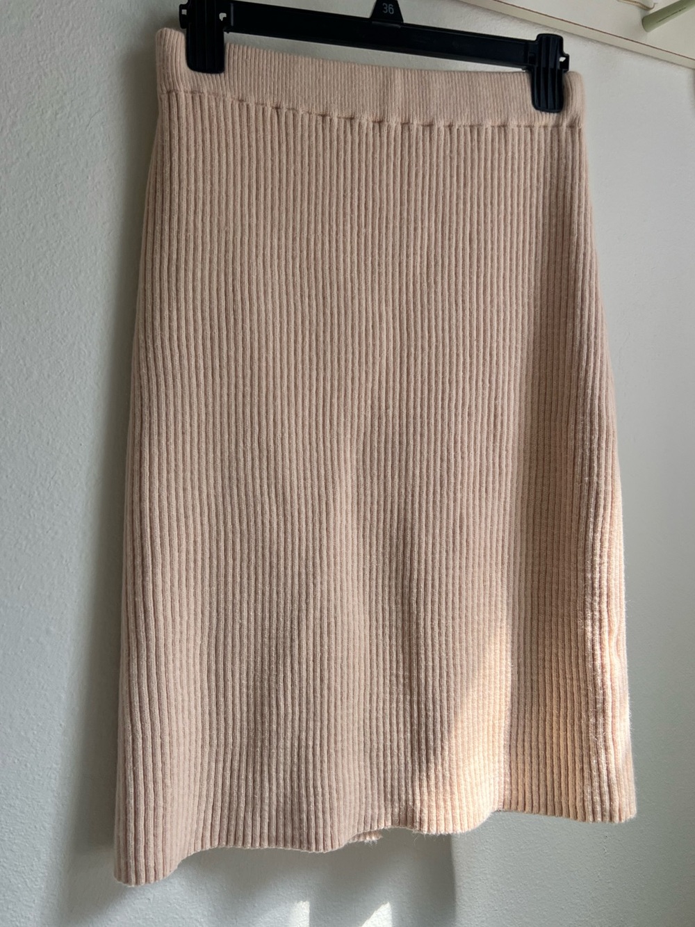 Pink Lily Ribbed Sweater Midi Skirt in Soft Blush